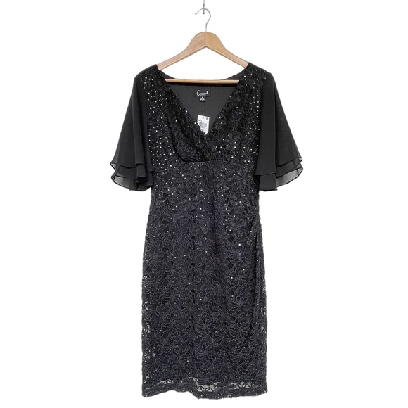 Connected Apparel Sequined Lace Dress Chiffon Flutter Sleeves - Picture 5 of 13